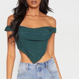 Off-Shoulder green mesh bardot Top